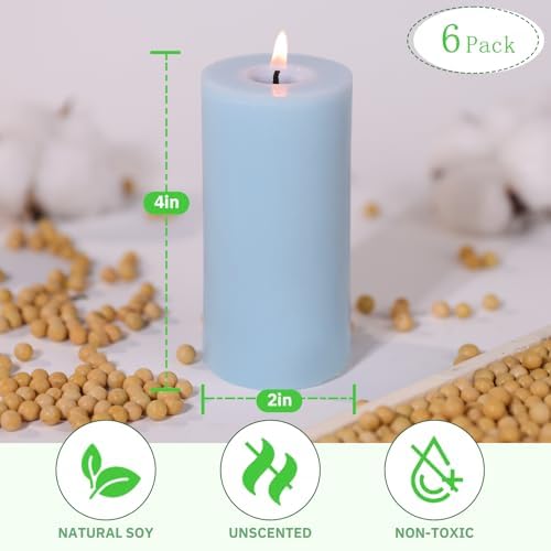 Soy Pillar Candles 6 Pack, 2x4 Inch Unscented Blue Candles for Home Decor - Image 2