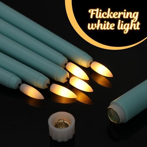 Macarrie 24 Packs Flameless Taper Candles Battery LED 11",Teal - Image 4