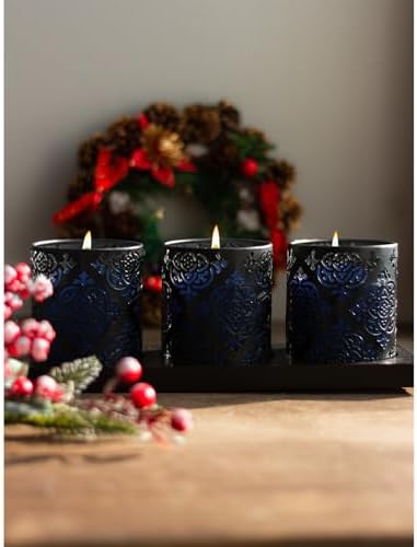 Candwax 3x3 Pillar Candles Set of 3 - Navy Blue Candles Pillar - 40-Hour Burn Time Self-Extinguishing Long Lasting Candles for Home Decor - Cone-Top Dark Blue Pillar Candles - Image 5