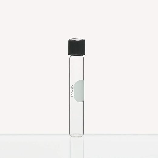 40pcs of Glass Serological Test Tubes with Black Bakelite Screw Caps Silicon Liners, Vol.10ml 16x100mm with Marking Area, Borosilicate Glass Material, Flat Bottom, LVH003