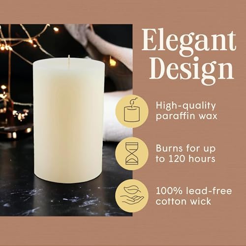 Mister Candle Unscented 4"x6" Ivory Pillar Candle, Solid Color, Cotton Wick, Dripless & Smokeless, Premium Wax Candle for Home Decor, Handmade, 120 Hour Burn Time - Image 3