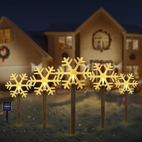 BRIGHTDECK Snowflake Solar Christmas Lights Outdoor, 5 Pack Yard Stakes by BRIGHTDECK