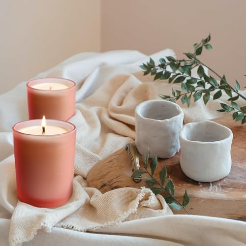 SHOWIN 8 OZ Thick Candle Jars for Making Candles 15 Pcs, Empty Jars with Wood Lids for Candle Making, Sample Container, Frosted Pink - Image 4