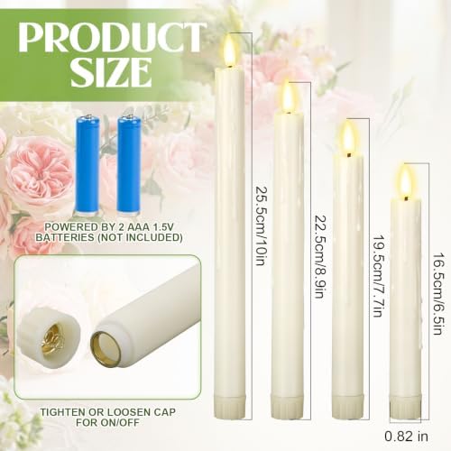 Rossesay 24 Pcs Flameless LED Taper Candles Battery Operated Candle 6.5”, 7.7”, 8.9”, 10” Flameless Candlesticks Flickering for Christmas Church Wedding Indoor Decoration(Dripping, Ivory) - Image 3