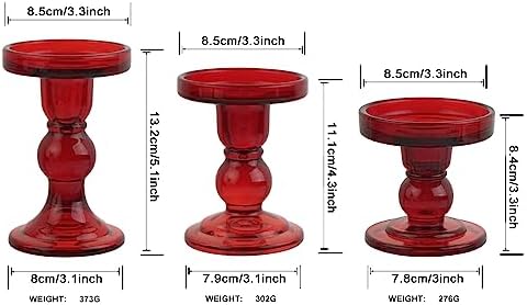 3-Piece Set of Red Glass Candlestick, Crystal Candlestick Holder Holder and Conical Candle, Christmas Candle Holder Decoration, Family Living Room Wedding Candle Holder (red1set) - Image 2