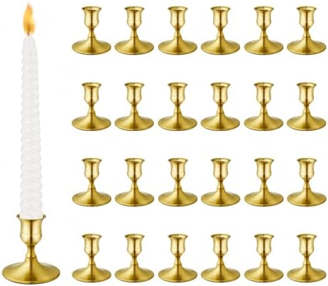 Brass Candlestick Holders, Small Taper Candle Holders, Bulk 24-Pack by ECHFSM