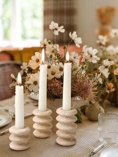 Vixdonos Natural Stone Candle Holder Set of 3 Taper Candle Candlestick Mantle Candle Stand for Home Decor,Wedding,Party and Table Centerpieces(White) - Image 4