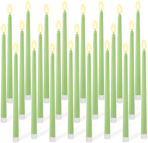 Macarrie 24 Packs Flameless Taper Candles Battery LED 11", Bright Green by Macarrie