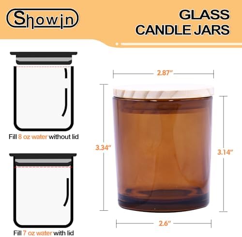 SHOWIN 8 OZ Thick Candle Jars for Making Candles 15 Pcs, Brown Empty Jars with Wood Lids for Candle Making, Sample Container,Clear Brown - Image 4