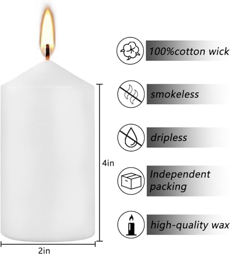 YOROXRG 2"x4" High White Pillar Candles, Set of 20 Unscented. Bulk Buy. Ideal for Halloween, Wedding, Emergency Lanterns, Household, Wedding and Home Décor Candlesticks - Image 5