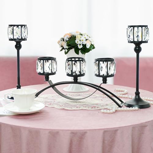Black Set of 3 Crystal Candle Holders Arched - Elegant Tabletop Candelabra Centerpiece for Weddings, Dining Room Decor, Modern Home & Cabinet Display Housewarming - Image 7