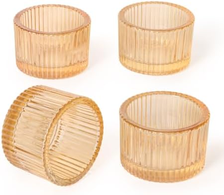 4 Pack Tealight Gold Candle Holders, Votive Tea Light Candle Holder Glass by LOVELIGHTLOVELIFE