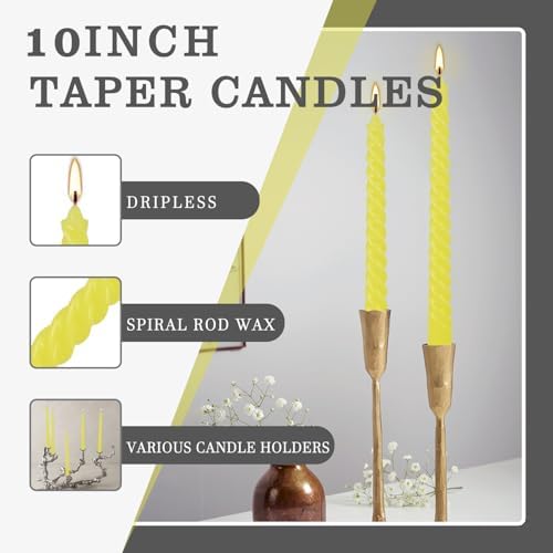 12 Pack 10 inch Yellow Spiral Taper Candles - Dripless, Smokeless, Unscented - 7 Hours Long Burning - Spiral Tall Candlesticks - Perfect for Home Decor, Weddings,Halloween, and Special Occasions. - Image 6