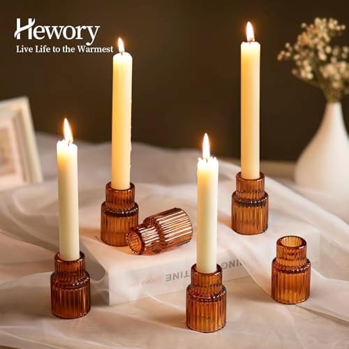 Hewory Glass Candlestick Holders Bulk, 2PCS Amber Taper Candle Holders - Image 2