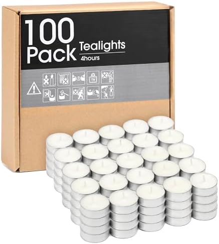 Unscented Tealight Candles - 100 Pack 4 Hours White Small Tea Candles by Unknown