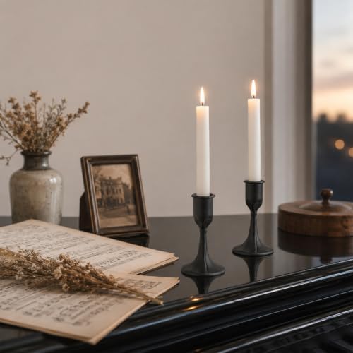 Set of 2 Black Iron Taper Candle Holders Cast Iron Vintage - Image 4