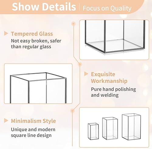 NUPTIO Glass Hurricane Candle Holder: 3 Pcs Black Lanterns Geometric Pillar Candles Holder Decorative Lantern Centerpiece for Outdoor & Indoor Halloween Holiday Fireplace Decor 8.1 & 6.5 & 4.7 inch - Image 6