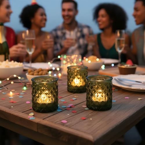 20 Pack Green Votive Candle Holders, Green Glass Candle Holder for Wedding Table Centerpiece, Glass Tea Lights Candle Holders for Baby Shower, Vintage Glass Candle Holders for Party Home Decor - Image 5