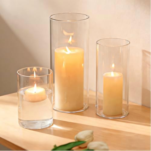 Glasseam Hurricane Pillar Candle Holders: 3Pcs Glass Vases for Centerpieces by Glasseam