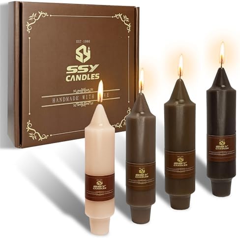 Taper Candle Brown Candlesticks,4pcs Short Candle Stick 5 inch Tapered Candles Small Twisty Candlesticks for Home Décor Weddings Women Gifts (7D4PC-COFFEEGRA) by Gedengni