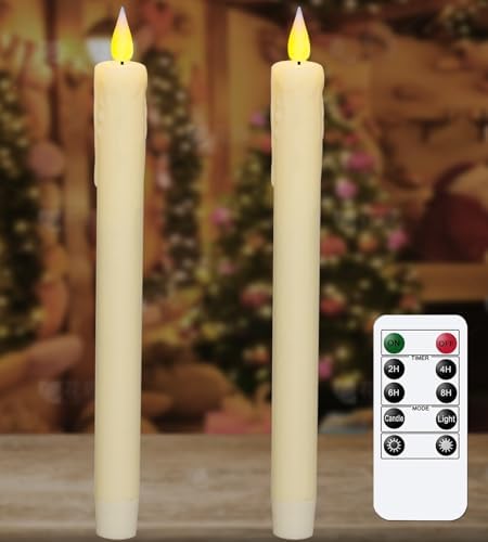 KSWING Upgraded Real Wax LED Flameless Taper Candles with Remote, 2 PCS Ivory Dripping Candlesticks Battery Operated 3D Flickering - 9.6" Long Realistic Fake Candle Sticks for Home/Wedding/Xmas Decor by Unknown