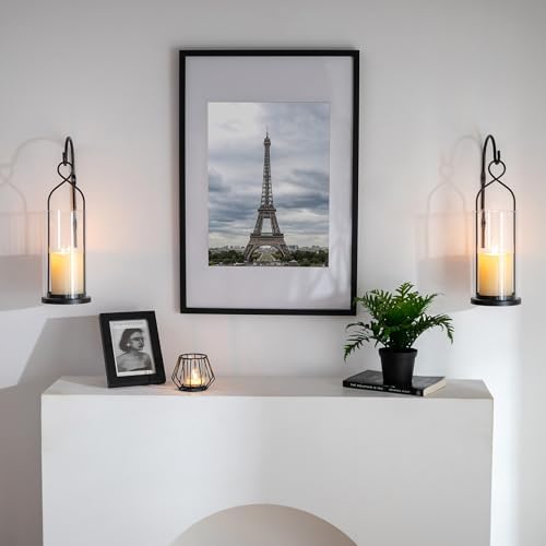 Black Candle Sconces Set of 2, with Hurricane Glass - Image 2