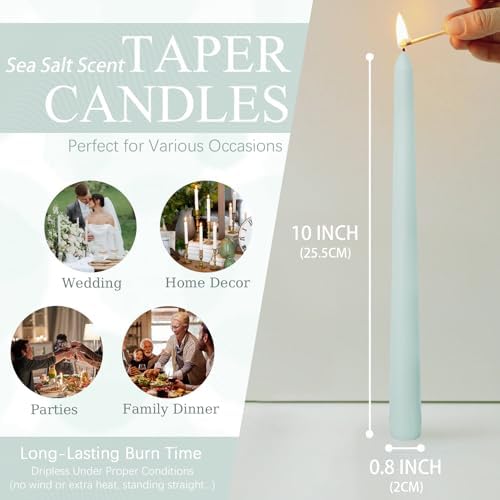Candlesticks Long Taper Candle,Seal Salt Scented 10 Inches Blue Candle Sticks Smokeless Tapered Candles for Home Décor Holiday Gifts - Image 2
