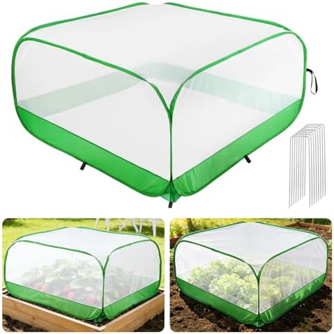 Pop Up Garden Netting for Square Raised Beds, 3.3'L x 3.3'W x 1.65'H by MADHOLLY