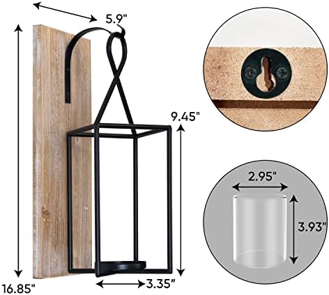 Homemory Wall Candle Sconce, Wood Rustic Candle Holder Decorative Candle Lantern with Glass Holder, Wall Decorations for Living Room, Dining Room - Image 6