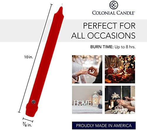 Colonial Candle Unscented Taper Candle, Classic Collection, Red, 10 in, Pack of 6 Candlesticks - Up to 8 Hours Burn - Image 3
