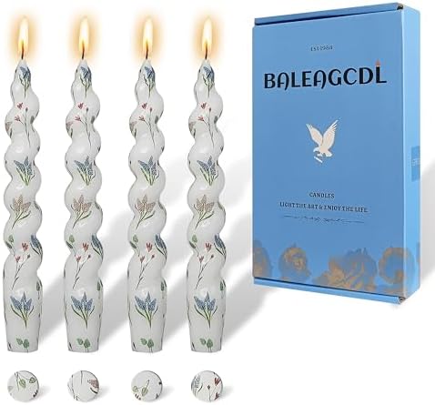 Spiral Print Taper Candles-Mixed Floral Print Unscented Candle 7.5Inch Flower Short Tapered Candlestick for Family Gatherings Weddings Restaurant Holiday Decorations Set of 4 by YUKCAXDLS
