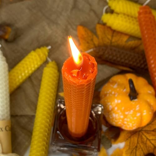 Lacaser Beeswax Taper Candles 14 Pack, 9" Long Candle Sticks, Dripless & Unscented, 4 Hours Burn Time, Fall Colored Candles - Image 4