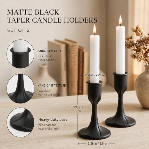 Set of 2 Black Iron Taper Candle Holders Cast Iron Vintage - Image 3