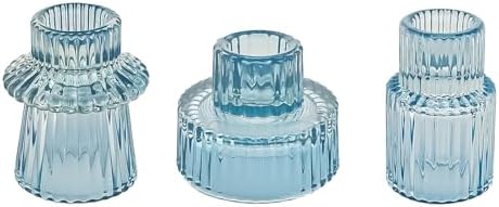 Glass Candlestick Holders, Taper Candle Holders, Set of 3, Bule by ECHFSM