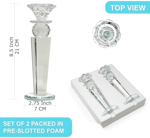 Allgala Set of 2 Crystal Glass Made Reverse Tapered Pillar and Hand Crafted Ball Candlesticks-8.5"-HD89151 - Image 2