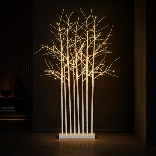 5.5FT Lighted Birch Tree Grove Set of 8, Warm White Artificial Trees by IJG