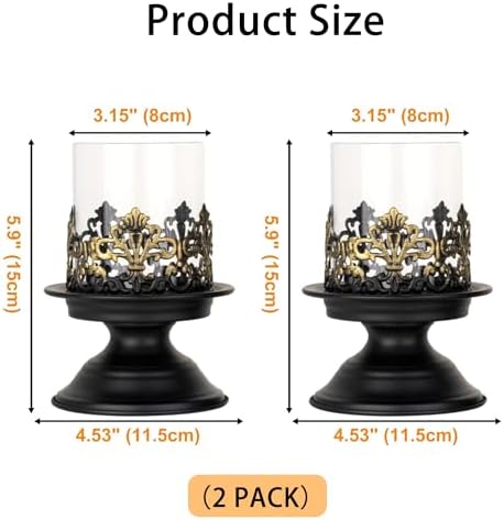 2 PCS Hurricane Candle Holder with Glass Sleeve, Gothic Metal Vintage Candle Holders, Large Table Centerpieces Candle Stand for Weddings and Events, Black, S+S - Image 2