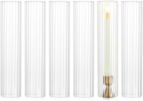 NUPTIO Hurricane Glass Candle Holders: Ribbed Cylinder Candlestick Cover by Nuptio
