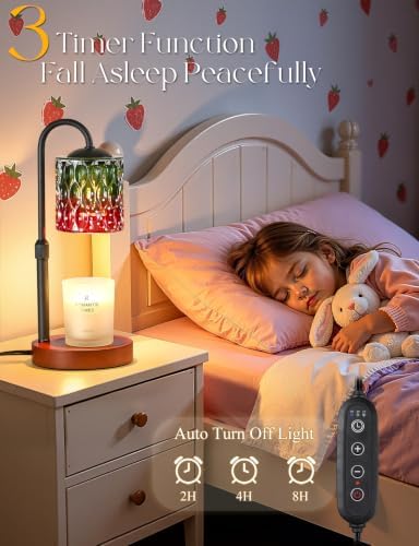 Briever Dimmable Candle Warmer Lamp with Timer, Height Adjustable Electric Candle Wax Warmer, Birthday Gifts for Women Mom, House Warming Gifts New Home Decor, Solid Wood Base, Strawberry Shade - Image 2