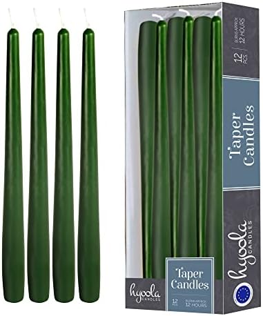Hyoola 12 Pack Tall Taper Candles - 14 Inch Hunter Green Dripless, Unscented Dinner Candle - Paraffin Wax with Cotton Wicks - 12 Hour Burn Time by Hyoola