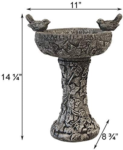 BestNest Athens Stonecasting “His Eye is on The Sparrow” Bird Bath – Pre-Aged Gray Concrete Outdoor Birdbath with Ivy Detailing & Bird Figures, Inspirational Garden Decor, Durable Hand-Cast Design