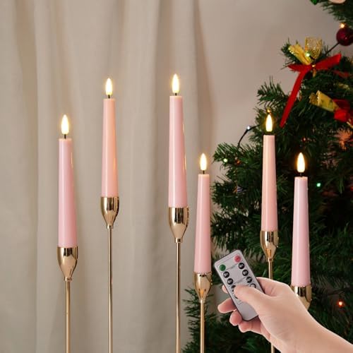 Eywamage Short Pink Flameless Taper Candles with Remote Set of 6 by EywamageCandles