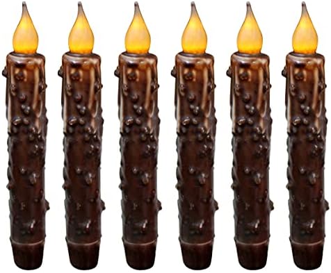 CVHOMEDECO. Real Wax Hand Dipped Battery Operated LED Timer Taper Candles Rustic Primitive Flameless Lights Décor, 6-3/4 Inch, Brwon, 6 PCS in a Package by CVHOMEDECO