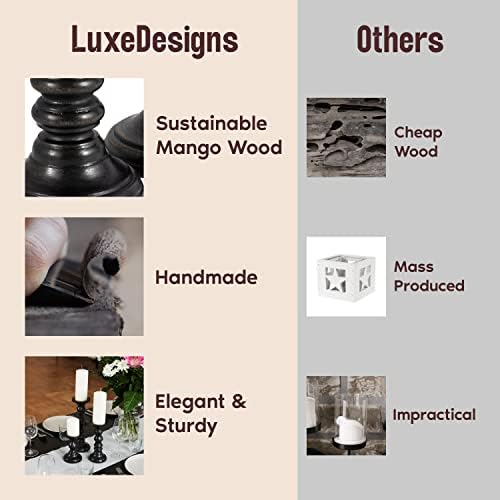 Large Candle Holders for Pillar Candles - Decorative Rustic Centerpiece Pillars Compatible with Battery-Operated Candles - Tall Farmhouse Wooden Candle Holders Pillar - Set of 3 - Image 2