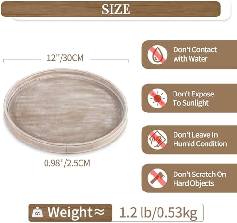 Hanobe Candle Plate Holder Tray: Whitewash Round Wood Candle Plate Decorative Centerpiece Small Tealight Pillar Trays for Living Room Dining Coffee Table Home Decor - Image 4