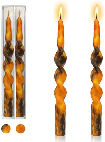 Print Swirl Candlesticks Spiral Candle - Set of 2 Flame Taper Candle Handmade Twisted Candles 10 Inch Long Candle Sticks Brown Tapered Candles for Home Holiday Wedding,1D2T-FLM by Gedengni