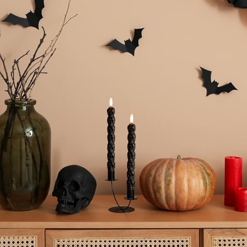 Black Skull Halloween Flameless Taper Candles with Remote Set of 2 - Image 6