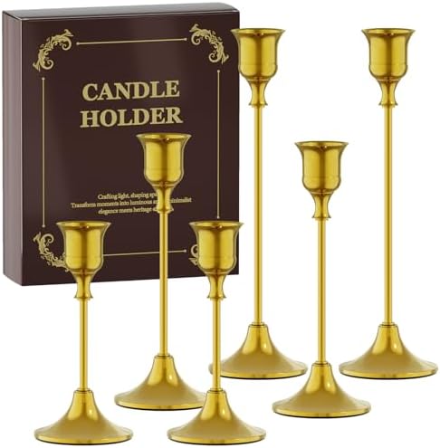 FSyueyun Gold Candle Holders Set of 6, Elegant Metal Candlestick Holders by FSyueyun