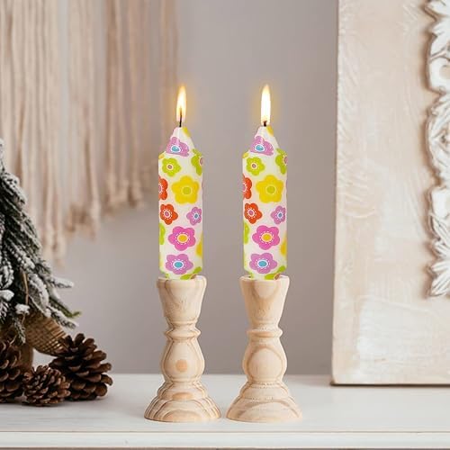 5 inch Short Candle Floral Candle Sticks Printed Candlestick Handmade Unscented Taper Candle 4 Pack Colorful Flower Tapered Candles for Home Dinner Wedding Holiday - Image 5