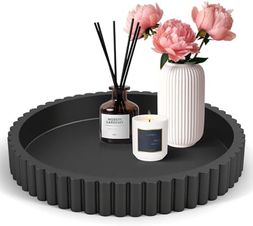 Decorative Tray for Coffee Table Decor, 11" Round Wooden Coffee Table Tray, Modern Decorative Trays for Home Decor, Living Room, Entry, Dining Room (Black) by Unknown